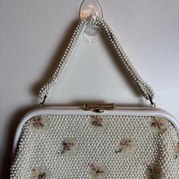 Vtg Beaded Floral Roses 1950 Top Handle Handbag Tote, Eclectic Grandmacore - Picture 3 of 4